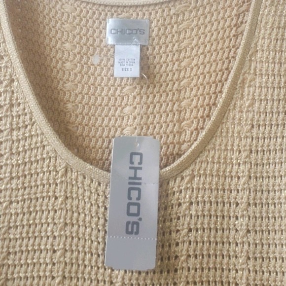 𝅺NEW! CHICO'S Gwendaline Gold Foil Sleeveless Crochet Dress Small. - Picture 6 of 9